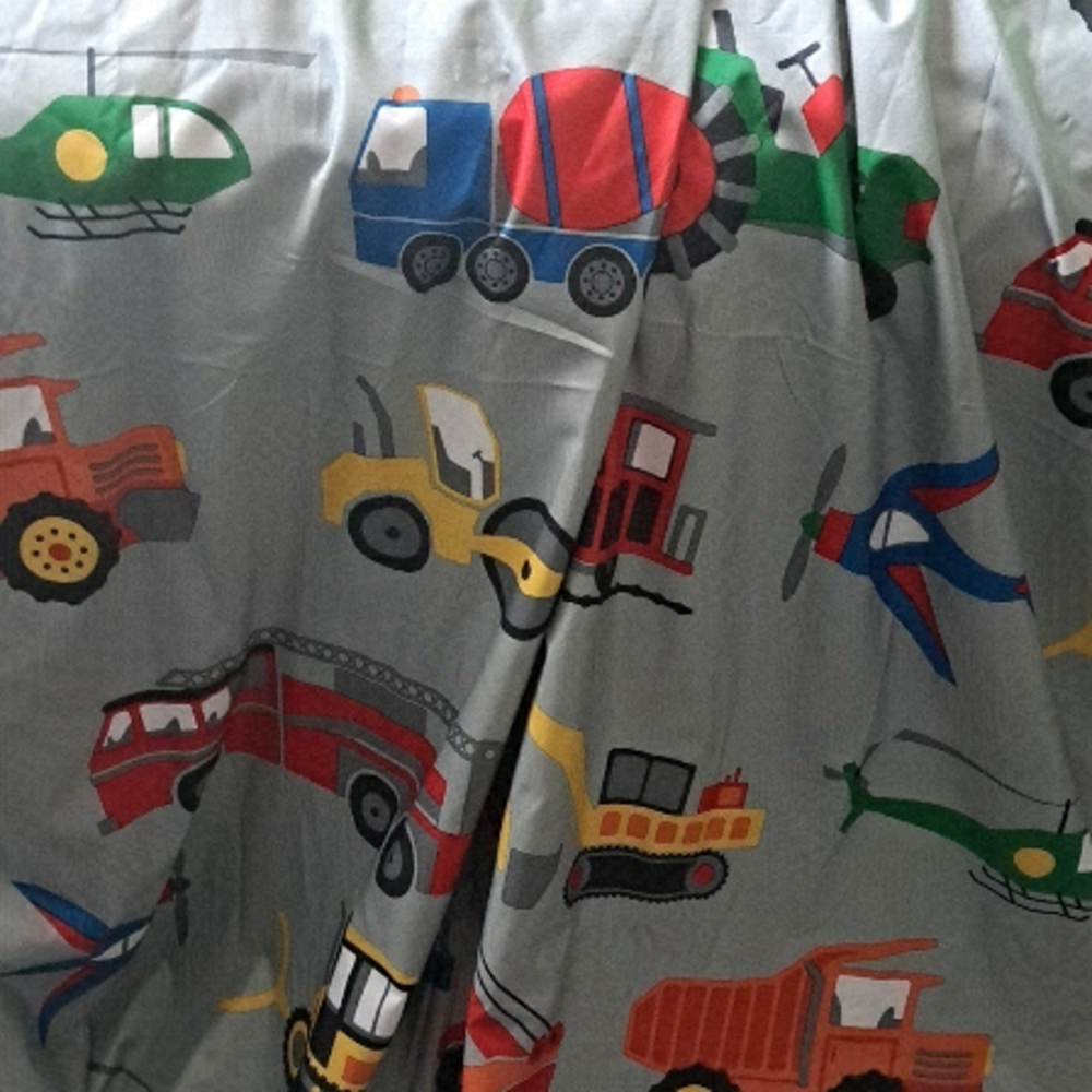 KIDS CONSTRUCTION VEHICLES lined SINGLE curtain panel 42X84 tonka toys digger